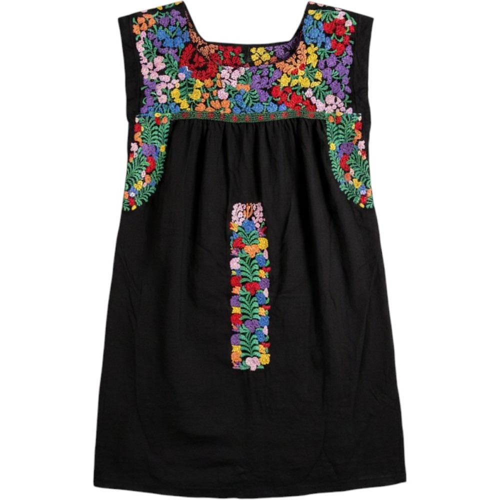 J. MARIE ALEXA DRESS Embroidered Floral Shift Dress Black Women Size M Boho